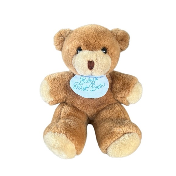 VTG Hallmark Baby’s First Bear Musical Lullaby Teddy Blue Bib Plush Lovey 7.5” - Picture 1 of 12